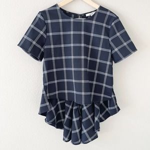 RO + DE | Dark Blue White window Pane Print Peplum Blouse Size Small